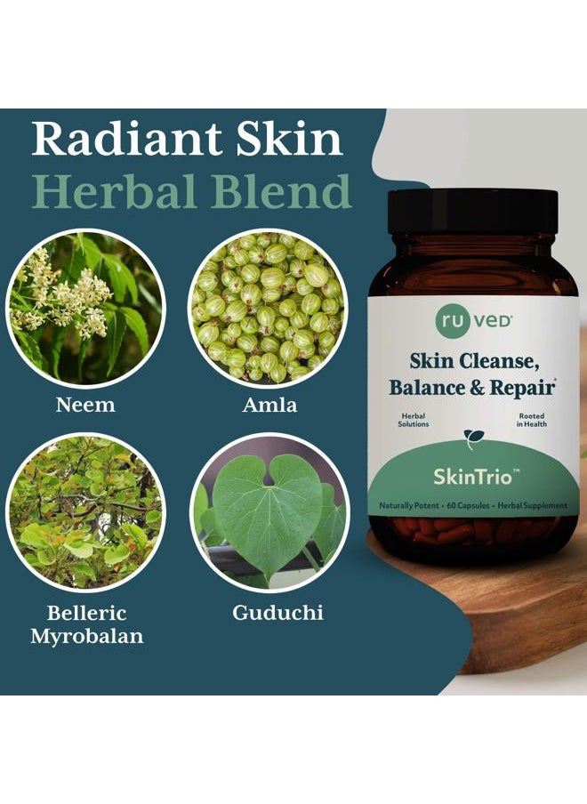 R-U VED - ruved SkinTrio - Neem Pills, Neem Supplement, Neem Capsules with Organic Neem Extract & Amla for Acne, Clear Skin Supplement - 60 Vegetarian Capsules (1 Count) - Image 1