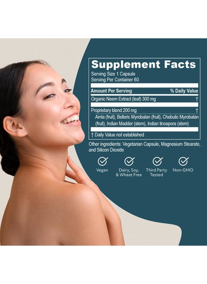 R-U VED - ruved SkinTrio - Neem Pills, Neem Supplement, Neem Capsules with Organic Neem Extract & Amla for Acne, Clear Skin Supplement - 60 Vegetarian Capsules (1 Count) - Image 1