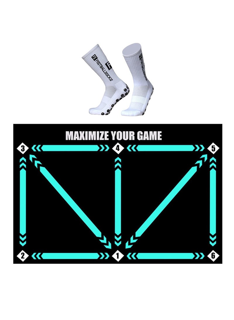 SYOSI Football Footstep Training Mat with Soccer sock Dribble Silent Sport Mat Silent Anti Skid Shock Absorption Training Mat Football Doormat Corner Field Training Mat Training Pace Ball Sport Mat - Image 2