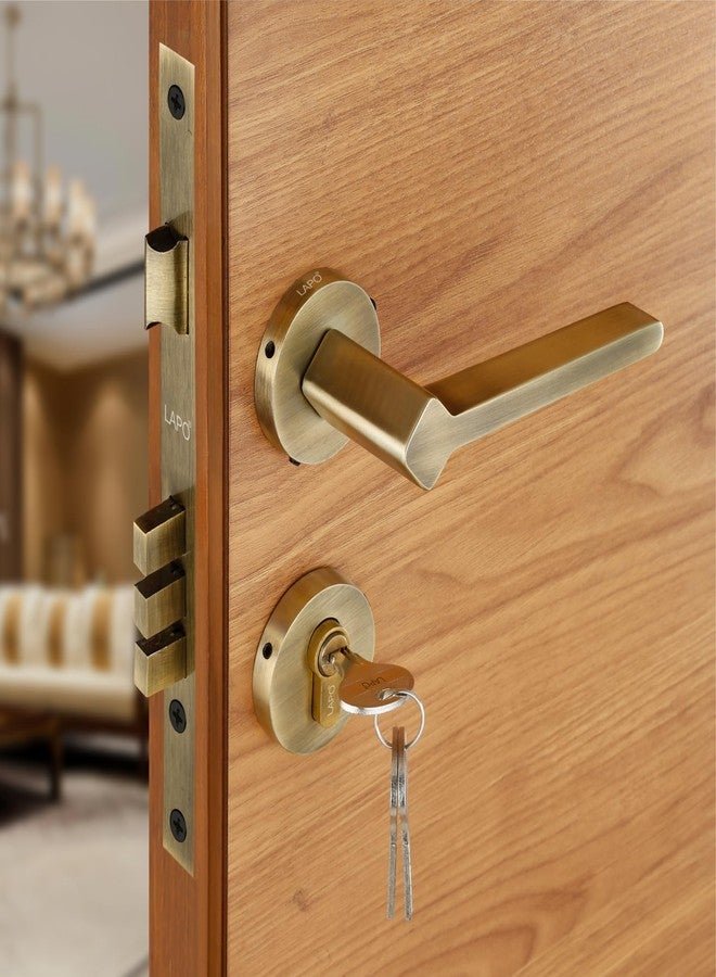 LAPO Heavy Duty Door Locks for Main Door, Door Lock for Bedroom, Mortise Door Lock Set, Door Lock Handlesets with 3 Brass Key for Home,Office,Hotel | Antique Finish | 3 Years Warranty Ro-181 - Image 1
