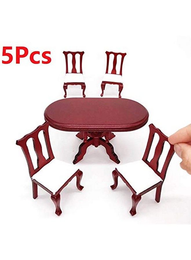 EatingBiting 1:12 Dollhouse Miniature Furniture Red Wooden Dining Table Chairs 5Pcs Set 1 Table And 4 Chair Wooden Creative Handcraft Gift For Boys Girls Perfect For Interior Model. - Image 3