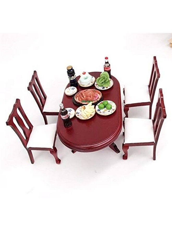EatingBiting 1:12 Dollhouse Miniature Furniture Red Wooden Dining Table Chairs 5Pcs Set 1 Table And 4 Chair Wooden Creative Handcraft Gift For Boys Girls Perfect For Interior Model. - Image 5