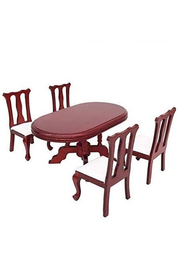 EatingBiting 1:12 Dollhouse Miniature Furniture Red Wooden Dining Table Chairs 5Pcs Set 1 Table And 4 Chair Wooden Creative Handcraft Gift For Boys Girls Perfect For Interior Model. - Image 2