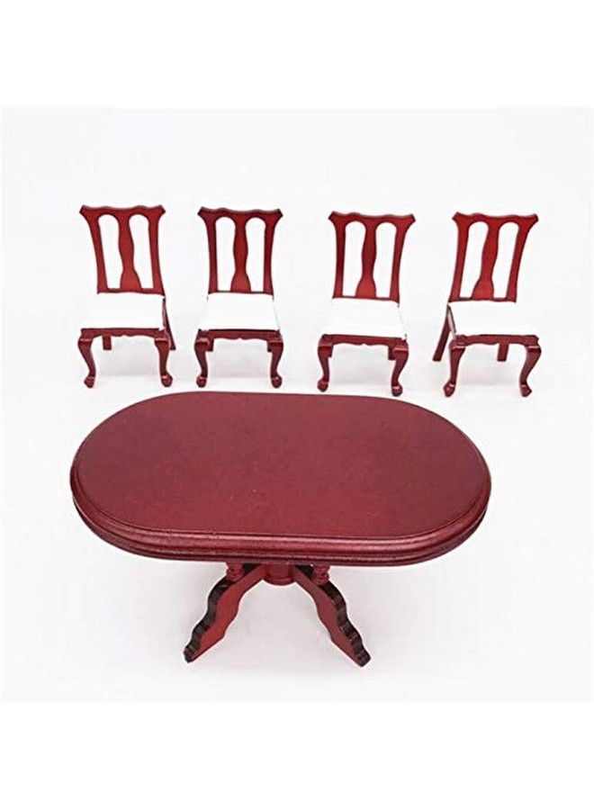 EatingBiting 1:12 Dollhouse Miniature Furniture Red Wooden Dining Table Chairs 5Pcs Set 1 Table And 4 Chair Wooden Creative Handcraft Gift For Boys Girls Perfect For Interior Model. - Image 4