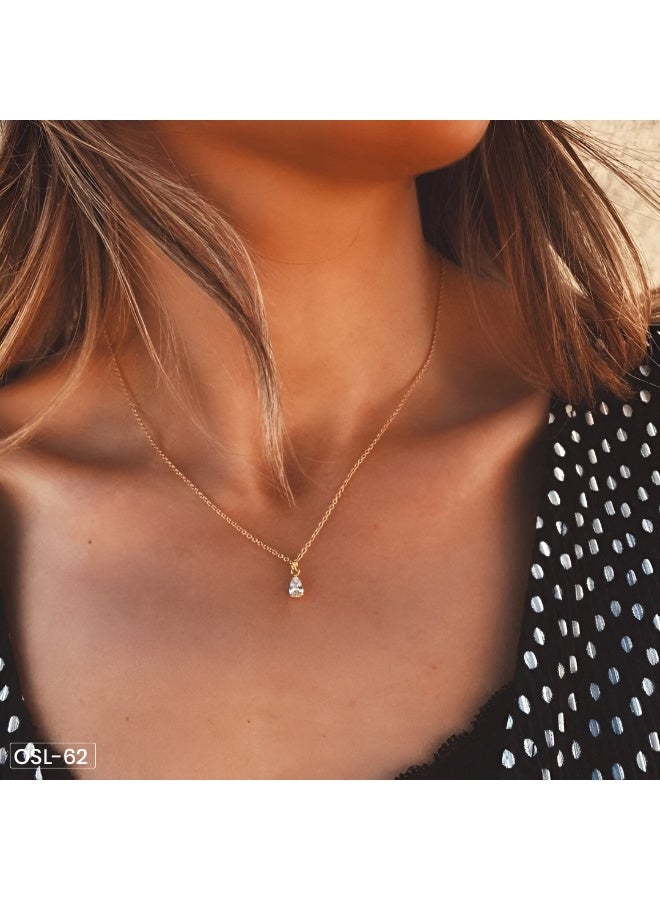 Osluxe White Diamond Pendant Necklace for Women – Gold Plated, Anti-Tarnish, Waterproof (OSL-62) - Image 2