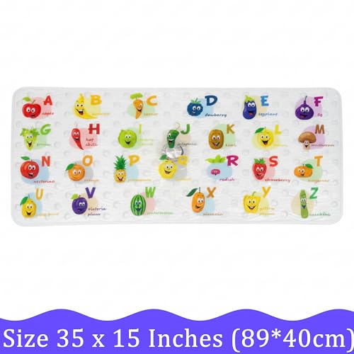 BEEHOMEE Polyvinyl Chloride (PVC) Bath Mat, Alphabet, Square, XL Size, 35x16 inch, Textured Pattern, Suction Cups - Bath Mats for Tub Kids - Image 4