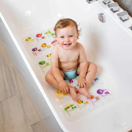 BEEHOMEE Polyvinyl Chloride (PVC) Bath Mat, Alphabet, Square, XL Size, 35x16 inch, Textured Pattern, Suction Cups - Bath Mats for Tub Kids - Image 2