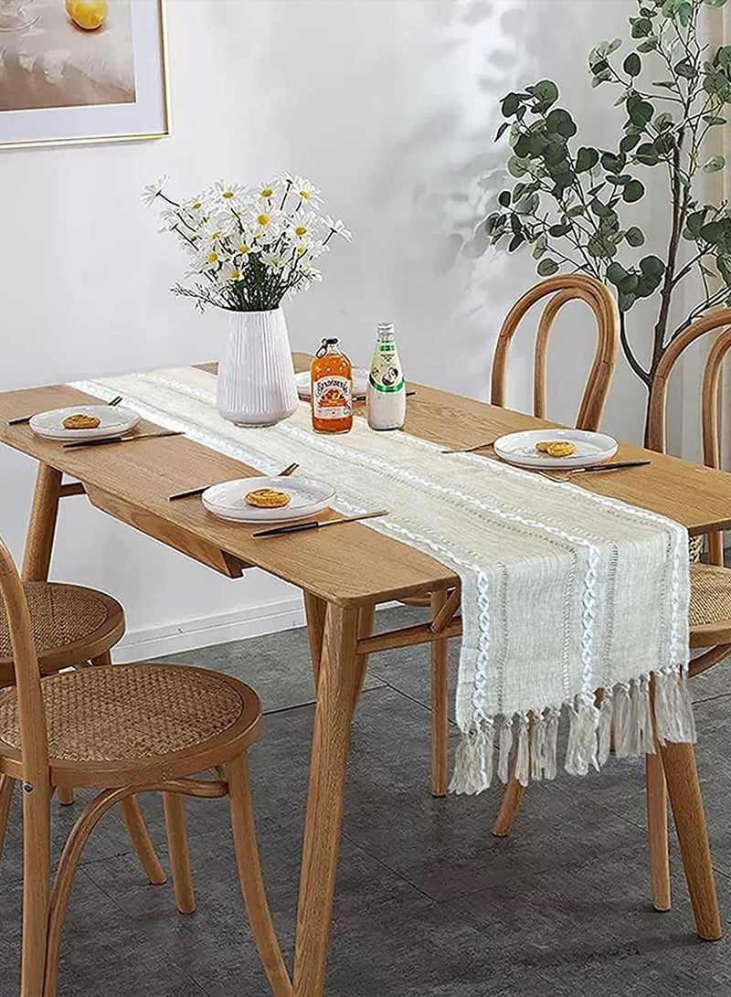 Braided Farmhouse Table Runner Vintage Woven Table Runner Cotton Linen Table Decorations with Tassel for Dining Party Holiday for Home Bedroom Rustic Wedding Party Coffee Dining 13 x 70 Inches - Image 2