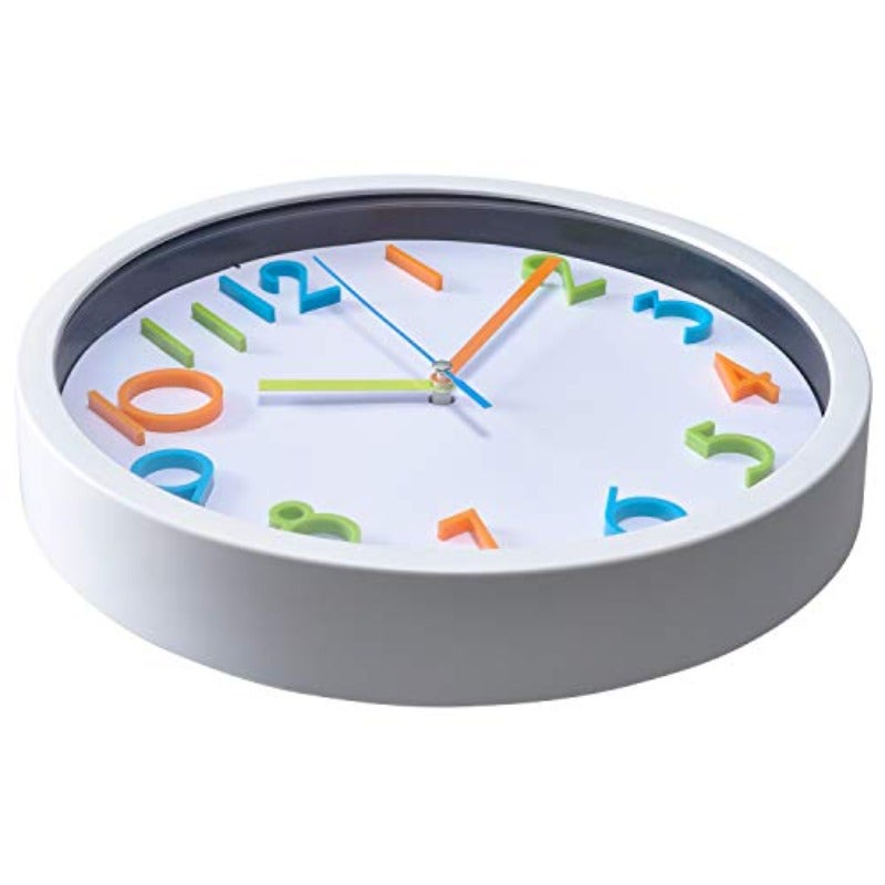 Colorful Wall Clock 10 Inch Silent Non Ticking Quality Quartz Battery Operated Wall Clocks Easy to Read 3D Multi Colored Numbers Nursery Classroom Office Kitchen White Frame - Image 2