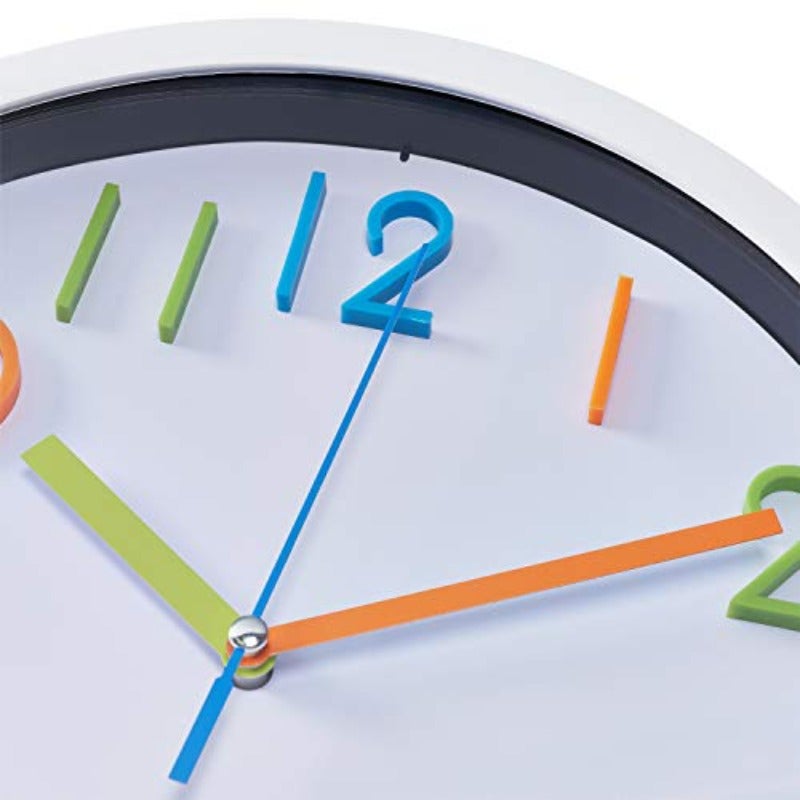 Colorful Wall Clock 10 Inch Silent Non Ticking Quality Quartz Battery Operated Wall Clocks Easy to Read 3D Multi Colored Numbers Nursery Classroom Office Kitchen White Frame - Image 3
