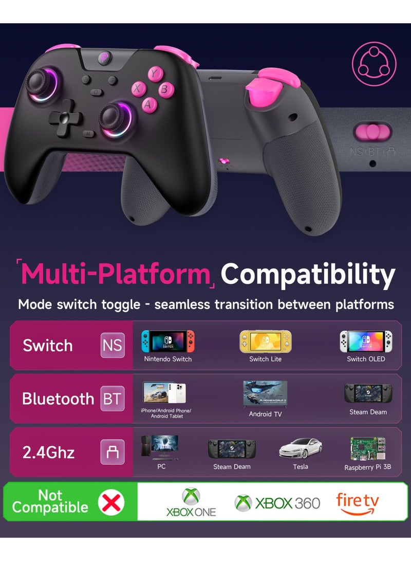 إيزي إس إم إكس وحدة تحكم X05 ثلاثية الأوضاع 2.4 جيجاهرتز/بلوتوث/سلكية مع عصا تحكم بتأثير هول ومشغل، توربو، اهتزاز هدير وإضاءة RGB لأجهزة الكمبيوتر/الآيفون/أندرويد/سويتش وستيم ديك - وحدة تحكم ألعاب بلوتوث - Image 2