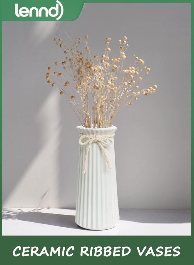 لينند مزهريات سيراميك بيضاء مضلعة لديكور منزلي عصري بسيط، مزهرية زهور مزخرفة لطاولة عشاء الزفاف والمكتب وغرفة النوم - 8 بوصة / 20 سم - Image 3