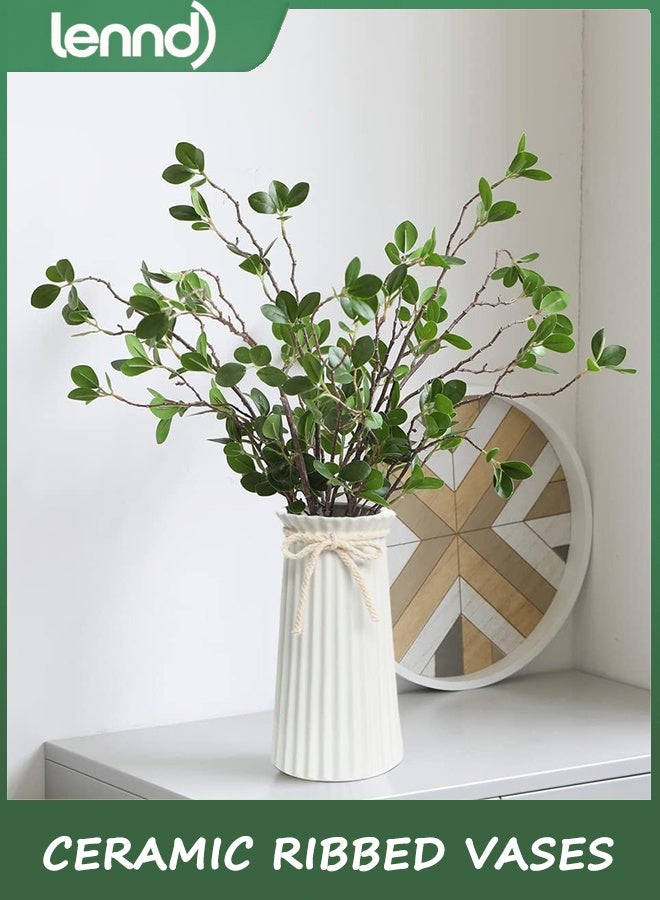 لينند مزهريات سيراميك بيضاء مضلعة لديكور منزلي عصري بسيط، مزهرية زهور مزخرفة لطاولة عشاء الزفاف والمكتب وغرفة النوم - 8 بوصة / 20 سم - Image 4