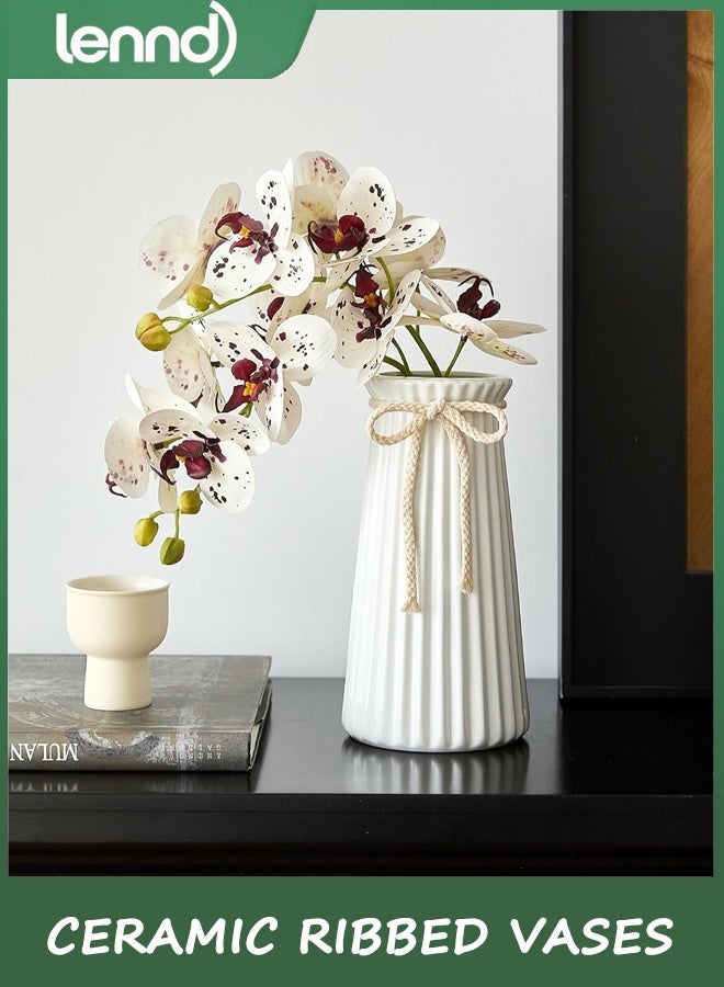 لينند مزهريات سيراميك بيضاء مضلعة لديكور منزلي عصري بسيط، مزهرية زهور مزخرفة لطاولة عشاء الزفاف والمكتب وغرفة النوم - 8 بوصة / 20 سم - Image 5