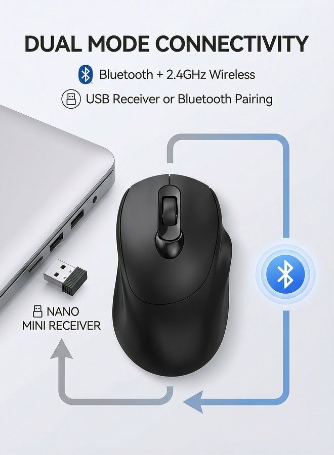 T-WOLF Wireless mouse, Bluetooth mouse, dual-mode charging office mouse, portable gaming mouse, featured features include mute button and three-level DPI adjustment function, black mouse - Image 1