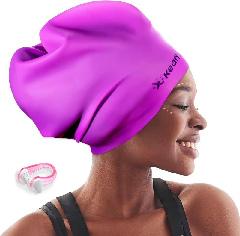 Keary Extra Large Swim Cap for Braids and Dreadlocks Extensions Weaves Long Hair, Waterproof Silicone Cover Ear Bath Pool Shower Swimming Cap for Adult Youth to Keep Hair Dry, Easy to Put On and Off - Image 1