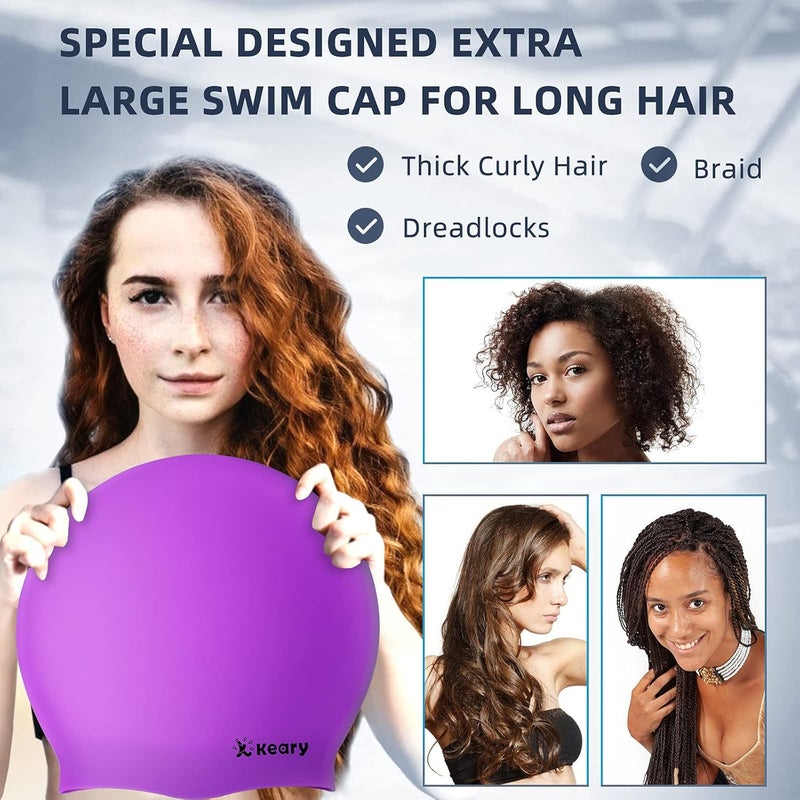 Keary Extra Large Swim Cap for Braids and Dreadlocks Extensions Weaves Long Hair, Waterproof Silicone Cover Ear Bath Pool Shower Swimming Cap for Adult Youth to Keep Hair Dry, Easy to Put On and Off - Image 3