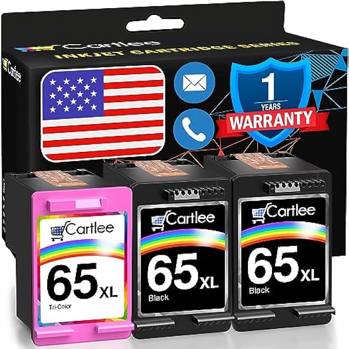 3 PACK REMANUFACTURED 65XL 65 XL HIGH YIELD INK CARTRIDGES FOR HP DESKJET 2600 2622 2635 2652 2655 3700 3720 3722 3752 3755 ENVY 5000 5052 5055 AMP 100 PRINTER SERIES BLACK AND COLOR COMBO - Image 1