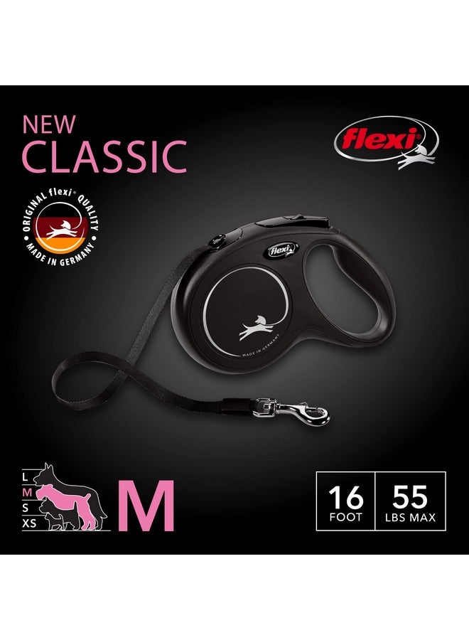 FLEXI New Classic Tape Retractable Dog Leash for Medium Dogs Upto 55 lbs. - 16 ft., Black | Tangle Free Pet Walking Leash with One-Handed Brake, Pause, Lock|German Quality Product - Image 1