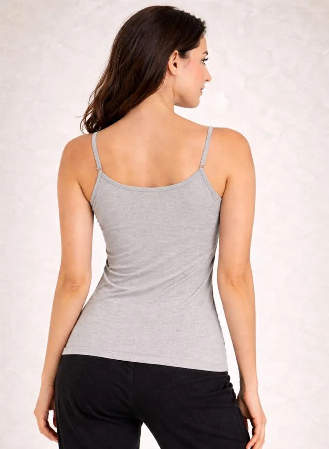 تايك تو Grey Solid Soft Cotton Adjustable Strap Cami By Lazzycat