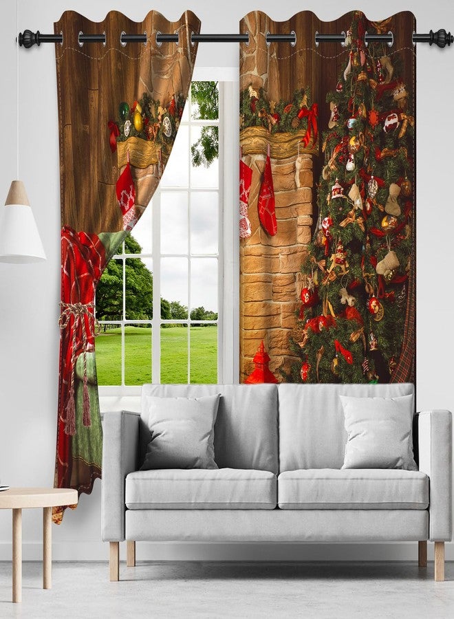 Umpoo Merry Christmas Window Curtains for New Year Decor Vintage Fireplace Red Socks Xmas Tree Blackout Curtain Kids Nursery Bedroom Home Decor Curtain Set of 2 Panels, 52x72 Inch - Image 2