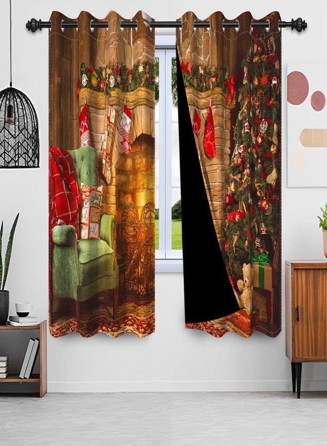 Umpoo Merry Christmas Window Curtains for New Year Decor Vintage Fireplace Red Socks Xmas Tree Blackout Curtain Kids Nursery Bedroom Home Decor Curtain Set of 2 Panels, 52x72 Inch - Image 4