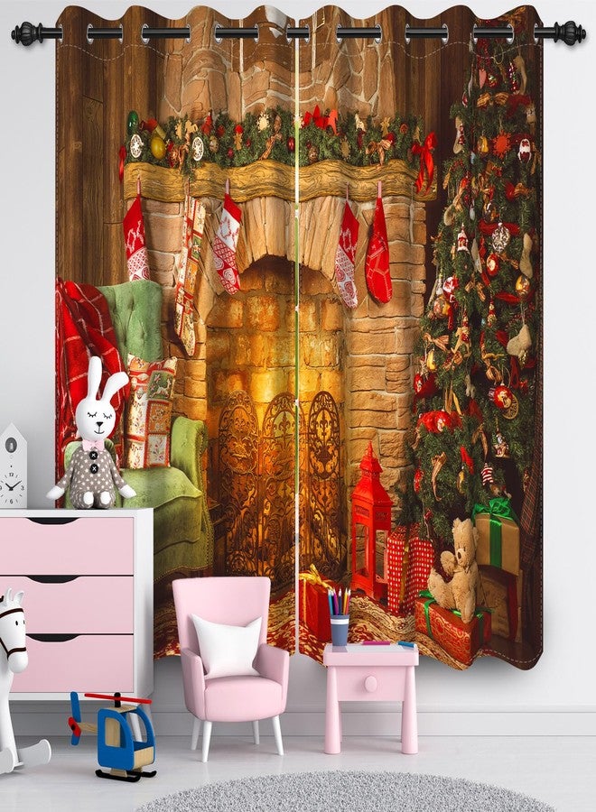 Umpoo Merry Christmas Window Curtains for New Year Decor Vintage Fireplace Red Socks Xmas Tree Blackout Curtain Kids Nursery Bedroom Home Decor Curtain Set of 2 Panels, 52x72 Inch - Image 3