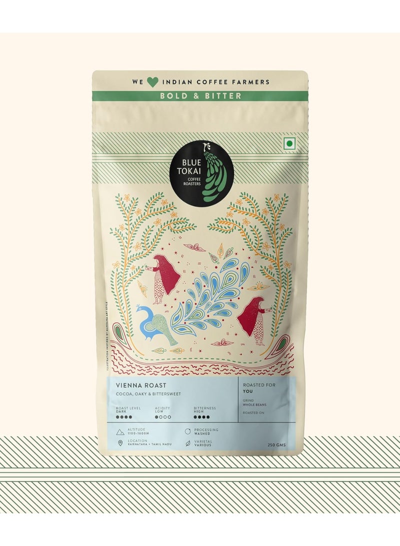 Blue Tokai Coffee Roasters Vienna Roast - Dark Roast | Whole Bean 250g | Single Origin Whole Coffee | 100% Arabica Beans | Specialty Coffee | Freshly Roasted Coffee Beans - Image 1