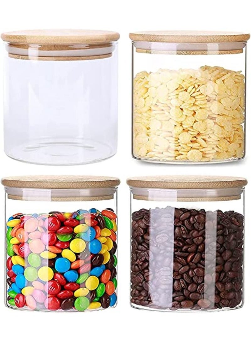 QUESERA 4 pc Set 400 ML  14 oz BOROCILICATE GLASS Spice Jars with Bamboo Airtight Lids and Labels Food Cereal Storage Containers for Home Kitchen Tea Herbs Pasta Coffee Flour Herbs Grains - Image 1