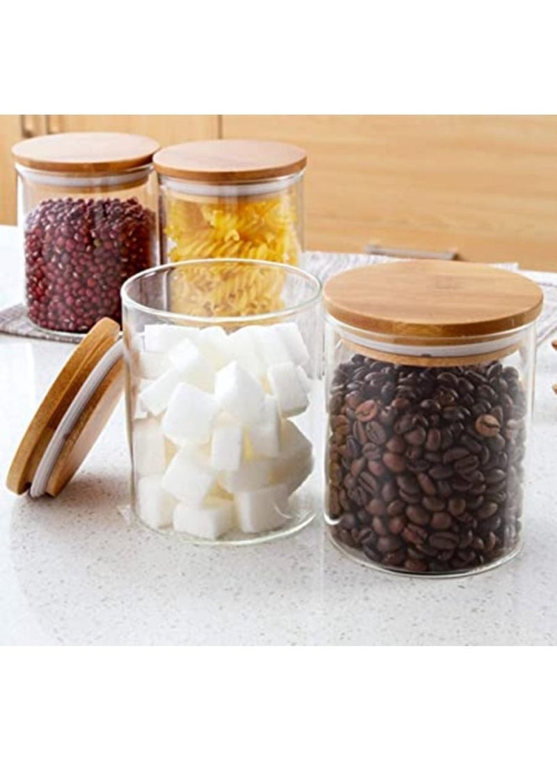 QUESERA 4 pc Set 400 ML  14 oz BOROCILICATE GLASS Spice Jars with Bamboo Airtight Lids and Labels Food Cereal Storage Containers for Home Kitchen Tea Herbs Pasta Coffee Flour Herbs Grains - Image 2