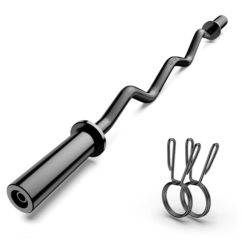 LAVVON Olympic EZ Curl Barbell Bar 47", 2-Inch Curl Bars for Weight Lifting,Hip Thrusts,Squat,Biceps-Home Gym Chrome Curling Bar for 2 Inch Weight Plates -2 Spring Collars(500lb Weight Capacity) - Image 1