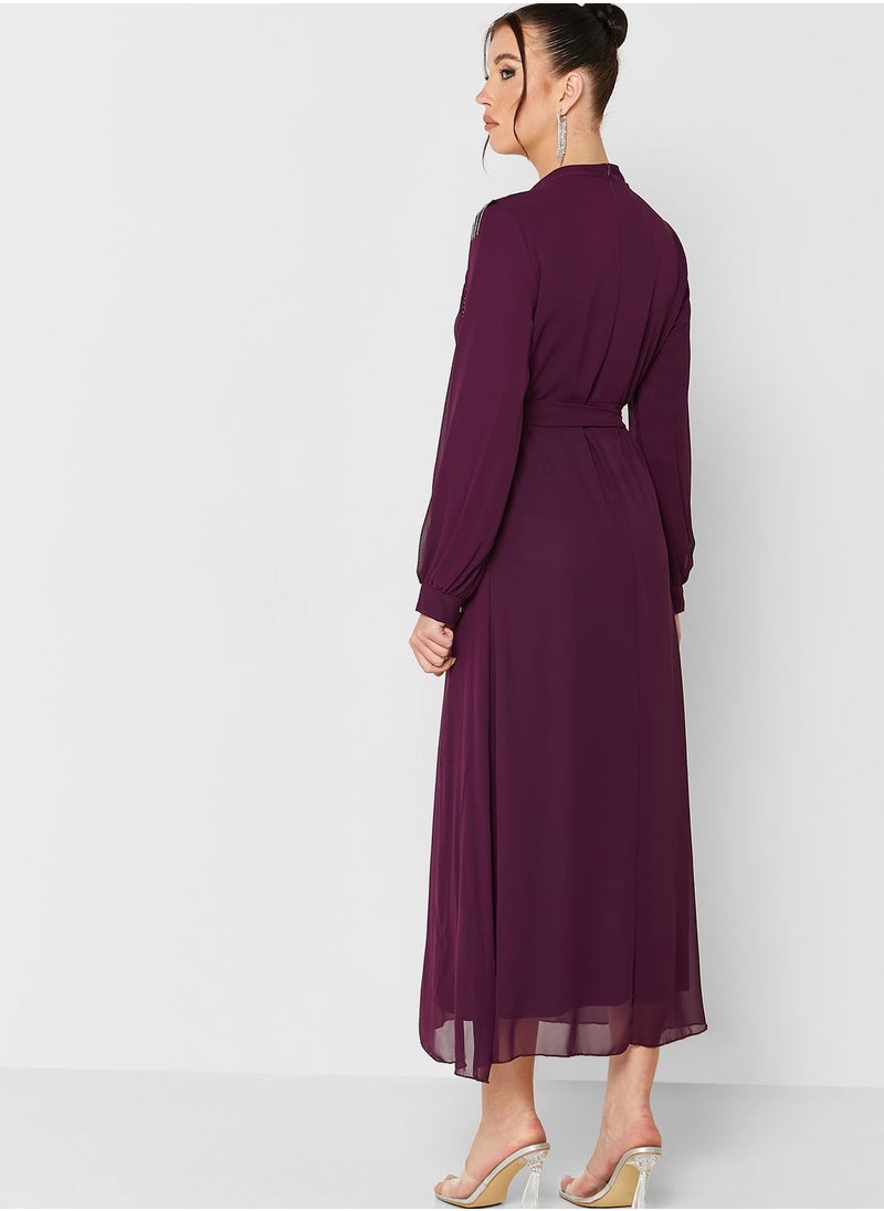 Khizana - Embellished Trim Belted Dress - Image 1
