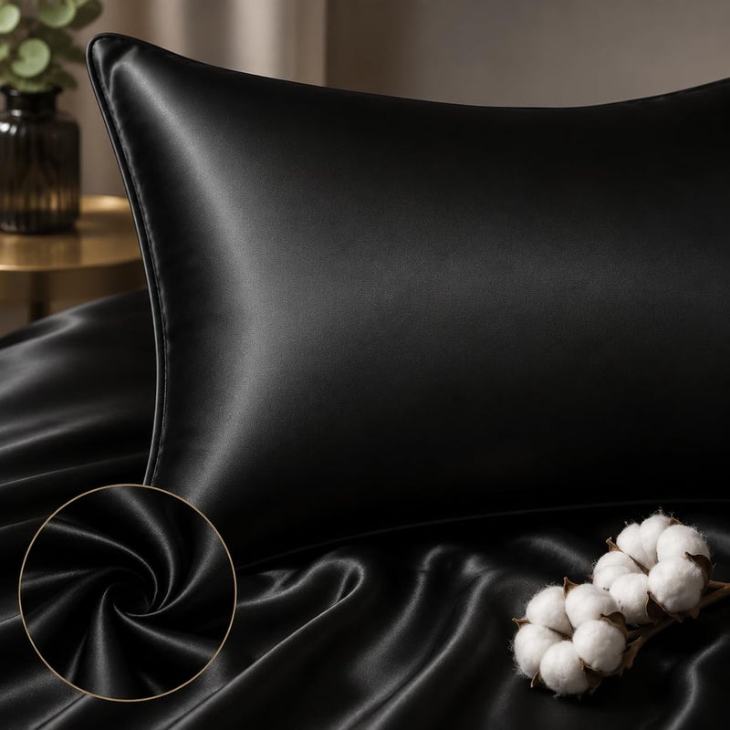 2-Pack Satin Pillowcases for Hair & Skin, Silky Soft Pillow Covers 55 x 70 cm Reduces Hair Frizz & Skin Creases, Luxury Satin (Black) - Image 4