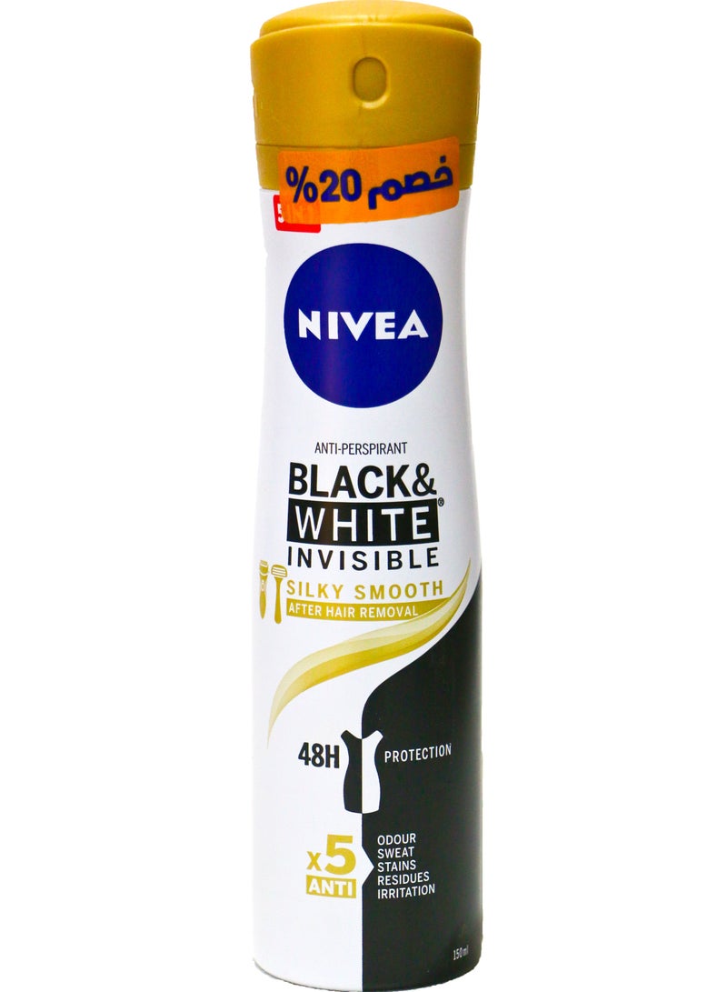 Nivea Antiperspirant Spray For Women Black & White Invisible Silky Smooth Shaving 150 Ml - Image 2