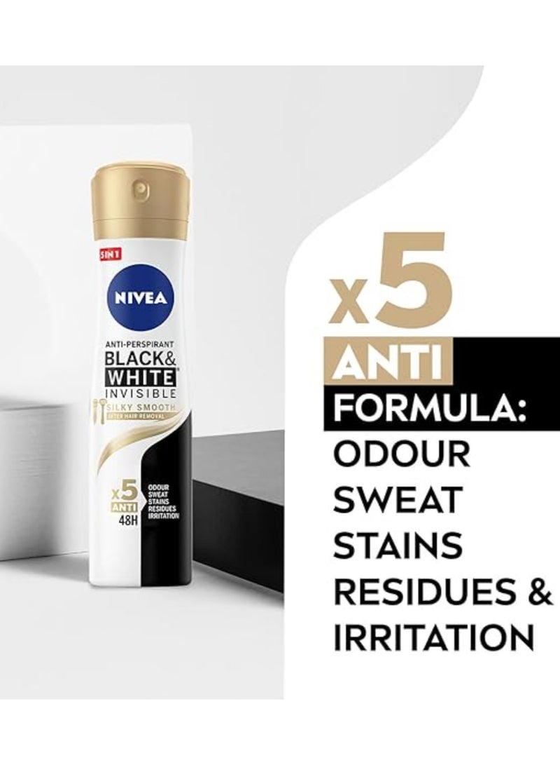 Nivea Antiperspirant Spray For Women Black & White Invisible Silky Smooth Shaving 150 Ml - Image 4
