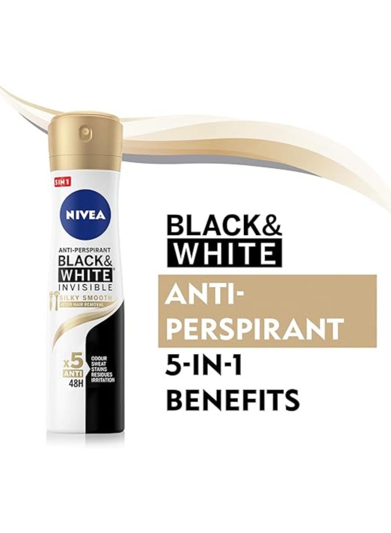 Nivea Antiperspirant Spray For Women Black & White Invisible Silky Smooth Shaving 150 Ml - Image 3