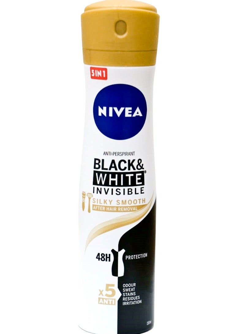 Nivea Antiperspirant Spray For Women Black & White Invisible Silky Smooth Shaving 150 Ml - Image 1