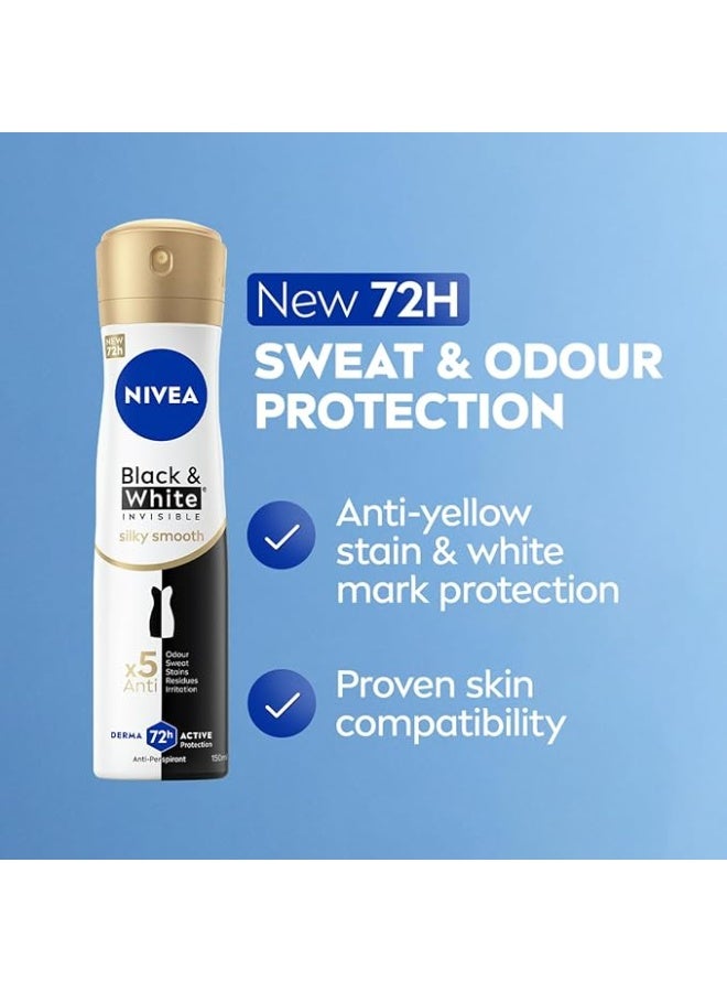 Nivea Antiperspirant Spray For Women Black & White Invisible Silky Smooth Shaving 150 Ml - Package may vary - Image 3