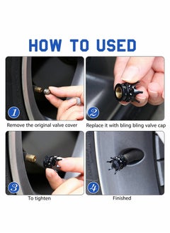 ماركة غير محددة 4 Pcs Black Crown Tire Valve Stem Caps - Bling Sparkling Acrylic Dustproof Universal Car Valve Caps for Enhanced Style and Protection  - Image 4