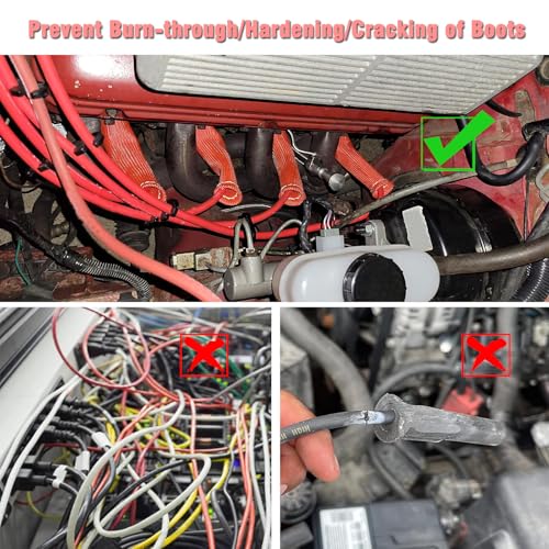 TuhooMall 12pcs Spark Plug Wire Separator Divider & 8pcs Spark Plug Boot Protector, Heat Shield Sleeve for 8mm-10mm Wires, 2500° Heat Shield, Aluminum Alloy Ignition Wire Divider, Red - Image 4