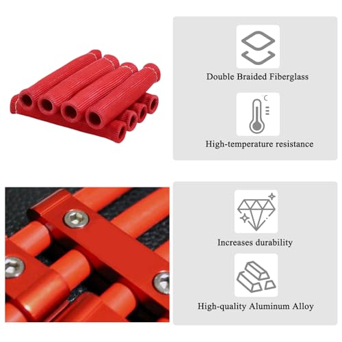 TuhooMall 12pcs Spark Plug Wire Separator Divider & 8pcs Spark Plug Boot Protector, Heat Shield Sleeve for 8mm-10mm Wires, 2500° Heat Shield, Aluminum Alloy Ignition Wire Divider, Red - Image 3