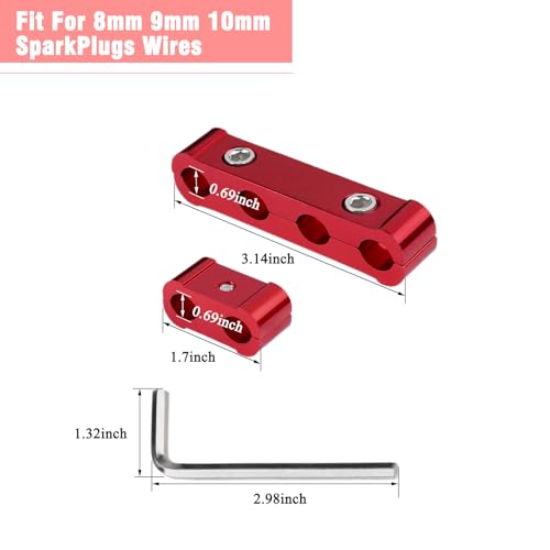 TuhooMall 12pcs Spark Plug Wire Separator Divider & 8pcs Spark Plug Boot Protector, Heat Shield Sleeve for 8mm-10mm Wires, 2500° Heat Shield, Aluminum Alloy Ignition Wire Divider, Red - Image 2