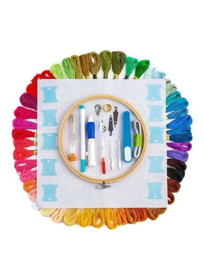 Hand Stitch Embroidery Starter Kit White/Blue/Beige