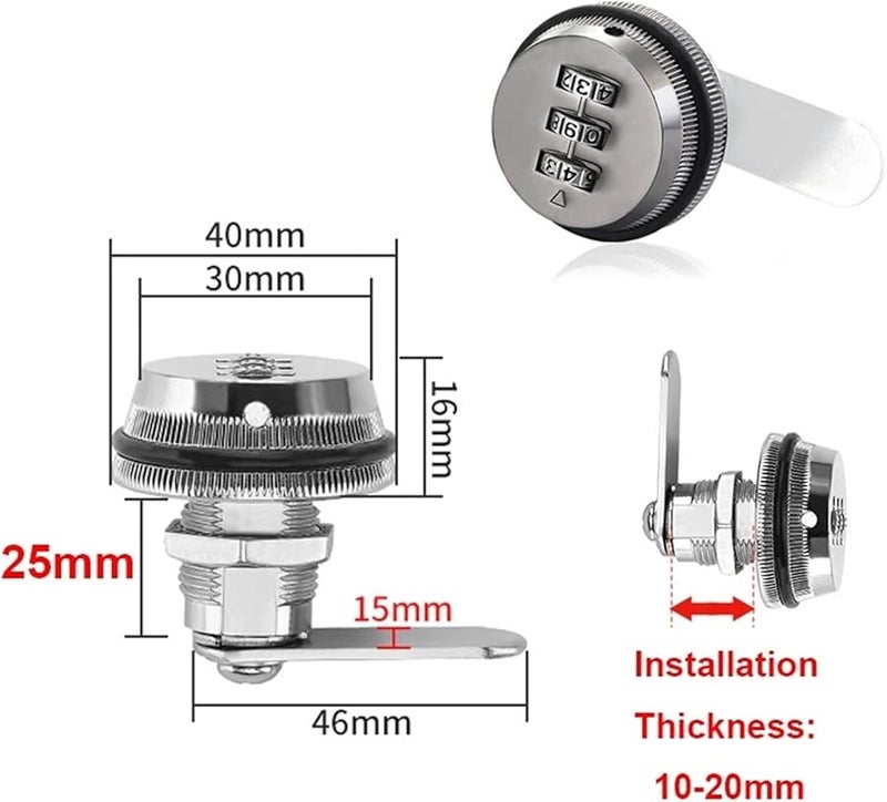Combination Cam Cabinet Lock 3 Digital Password Black 25mm for Storage Box Gym Case Jewelry Box Locker - Image 3