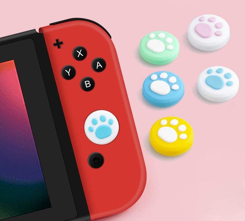 Ambertown 2 x Silicone Analog Controller Thumb Stick Joystick Grips Cap for Switch NS & Switch Lite Controller ThumbStick Cute Cat Paw Claw (White-Pink) - Image 4