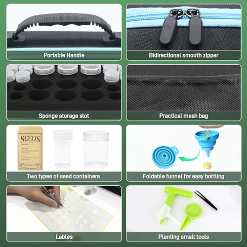 Sumloty 114 Slots Seed Storage Organizer Kit with 20 Envelopes, Waterproof Seed Storage Box, Transparent Bottles, Tweezers, Funnel, Sower for Vegetable Flower Garden Seeds Saver Kit for Vegetable - Image 3