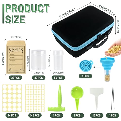 Sumloty 114 Slots Seed Storage Organizer Kit with 20 Envelopes, Waterproof Seed Storage Box, Transparent Bottles, Tweezers, Funnel, Sower for Vegetable Flower Garden Seeds Saver Kit for Vegetable - Image 2