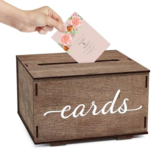 JackMa Easy DIY Assembling Rustic Wooden Card Box for Wedding Gifts & Greeting Cards, Bridal Shower, Baby shower Graduation Party, Gift Card Holder with Lid and Slot - Image 1