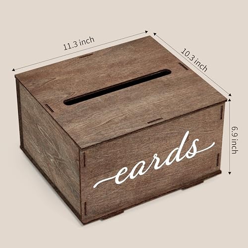 JackMa Easy DIY Assembling Rustic Wooden Card Box for Wedding Gifts & Greeting Cards, Bridal Shower, Baby shower Graduation Party, Gift Card Holder with Lid and Slot - Image 3