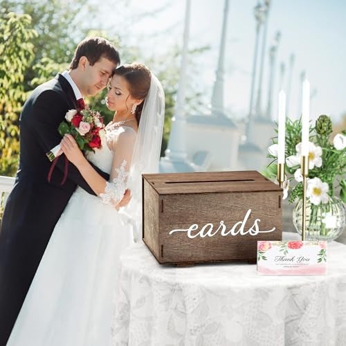 JackMa Easy DIY Assembling Rustic Wooden Card Box for Wedding Gifts & Greeting Cards, Bridal Shower, Baby shower Graduation Party, Gift Card Holder with Lid and Slot - Image 2